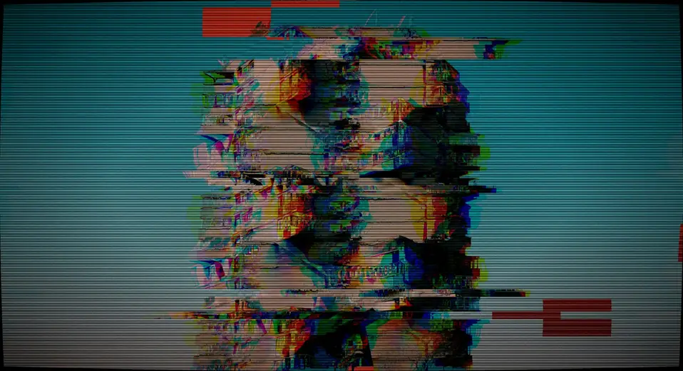 Glitched television portrait with scan lines, suggesting broken Shopify checkout consent and pixel signals